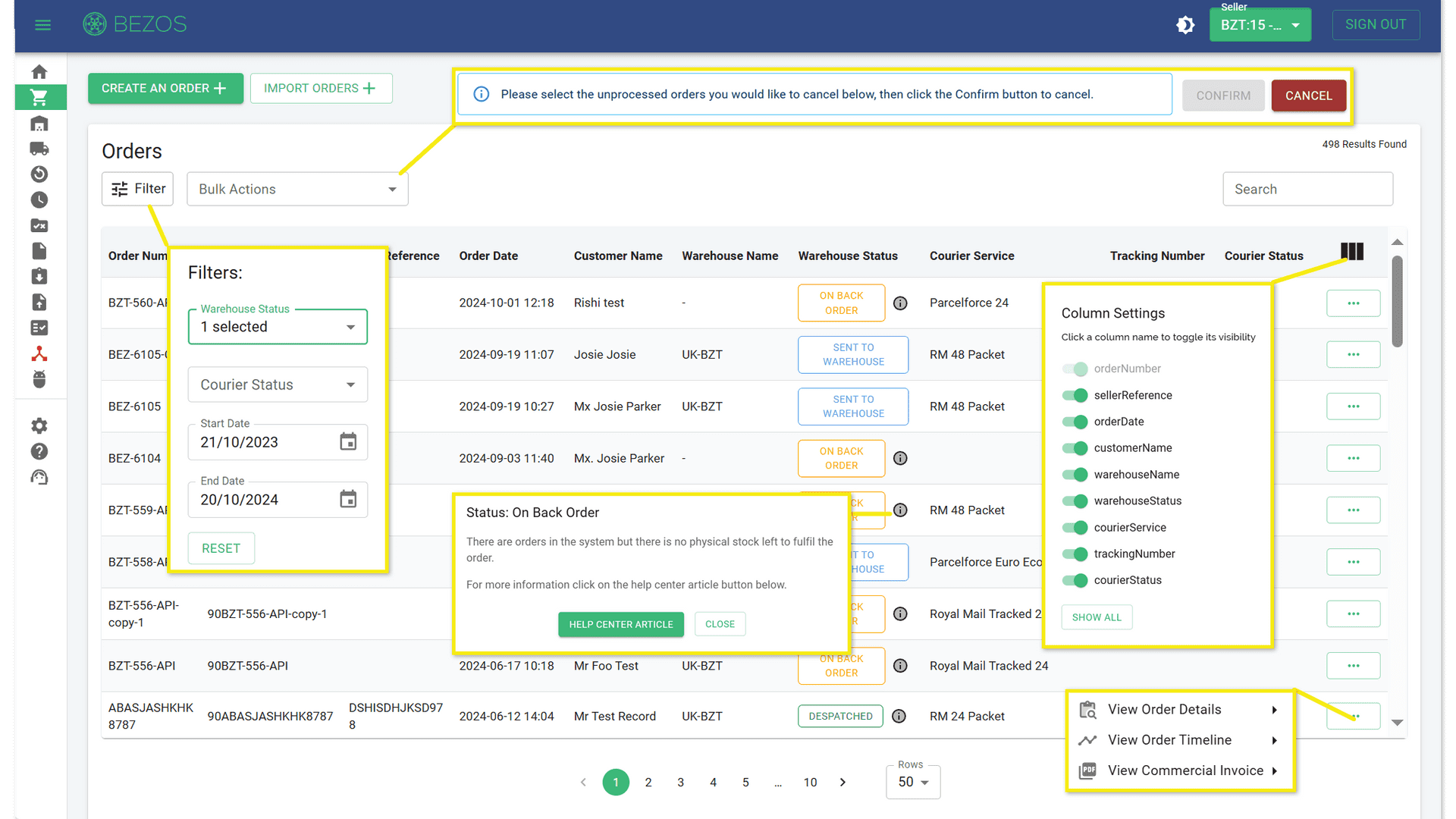 Seller Portal - Filters / Modals / Buttons